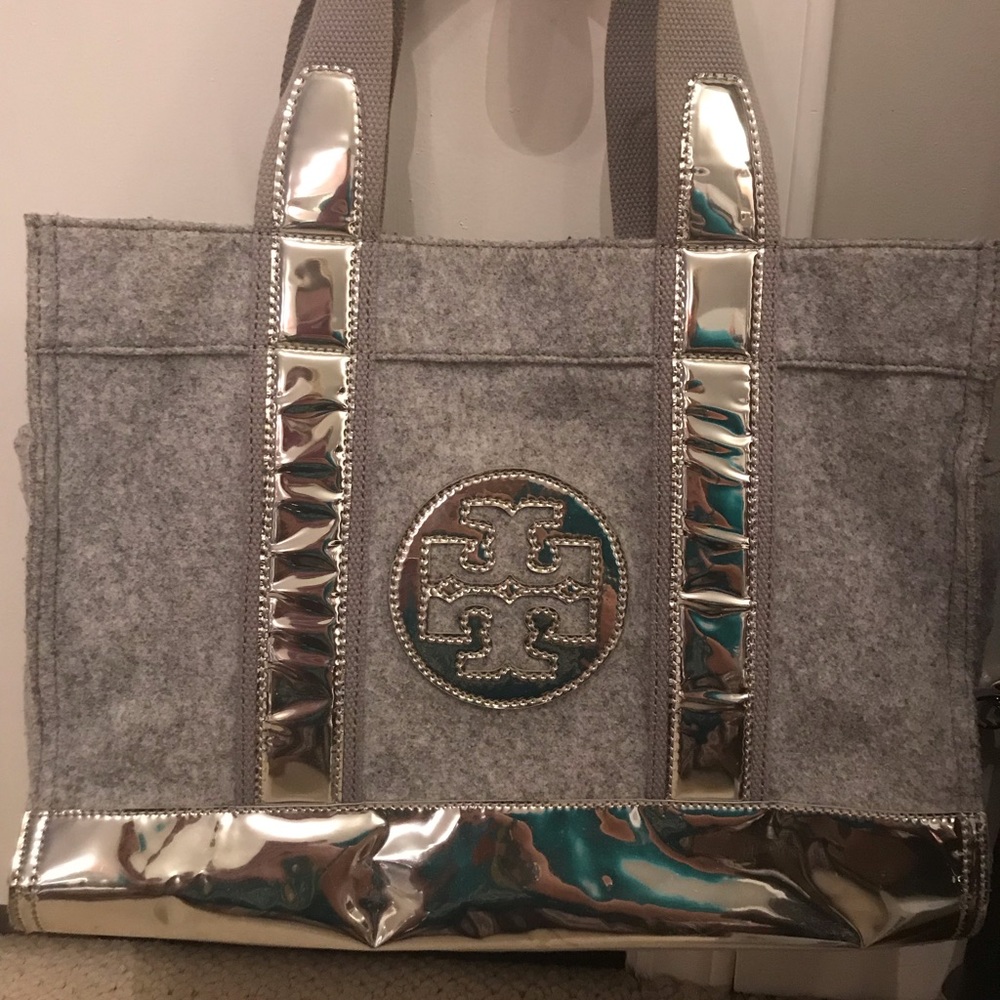 Tory Burch Grey Silver Tote